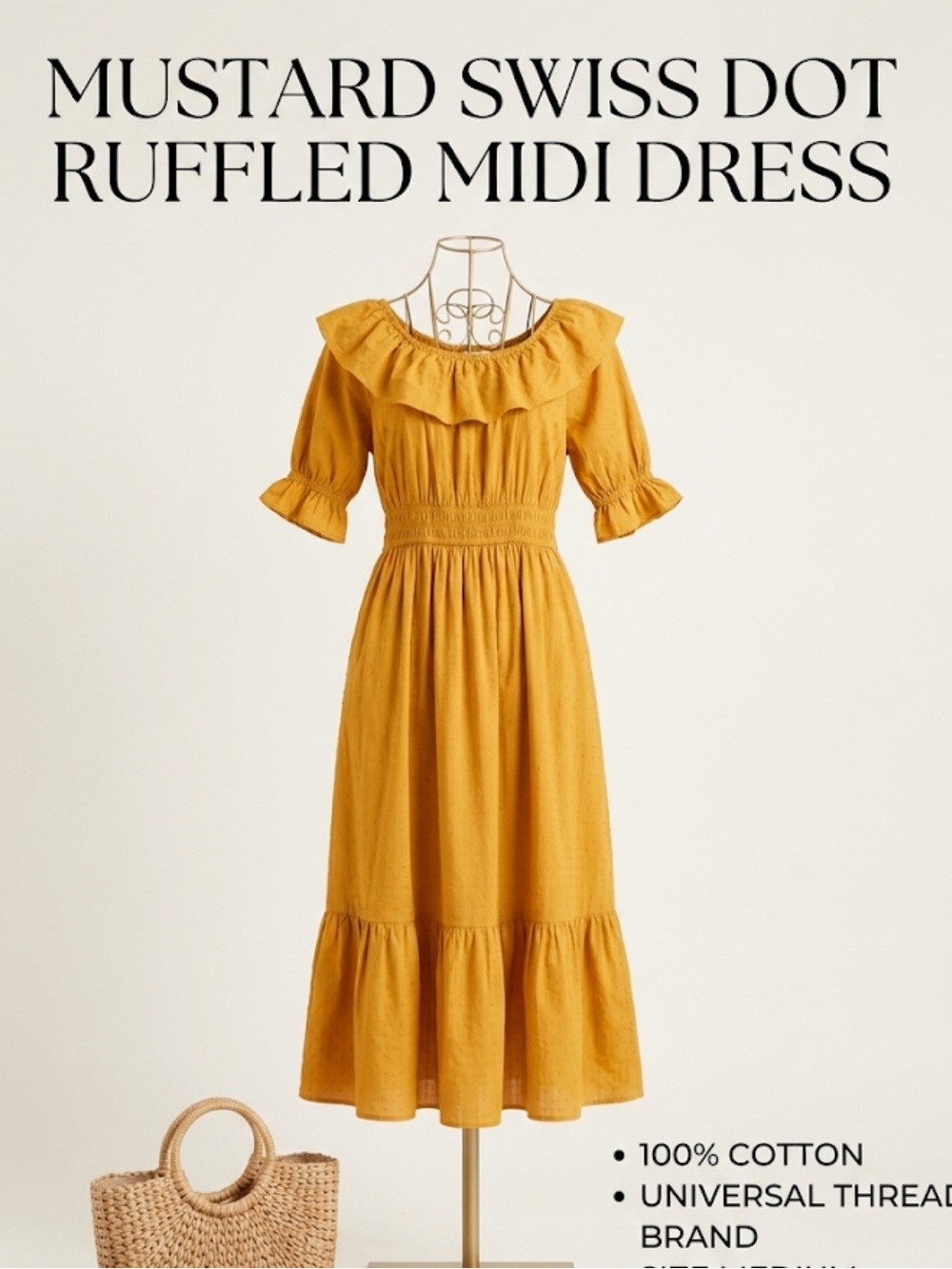 Universal Thread Mustard Ruffled Midi Dress - Picture 3 of 10
